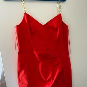 Red chain trim bodycon dress- bought in LONDON UK